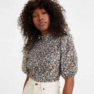 Levi's‎ Ole Puff Sleeve Lace Floral Top Blouse Women's S Layering Stretch